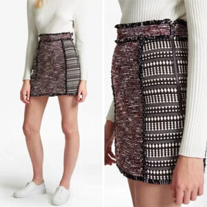 French Connection Pixel Mix Fringed Textured Tweed Finish Mini Skirt - Size 4